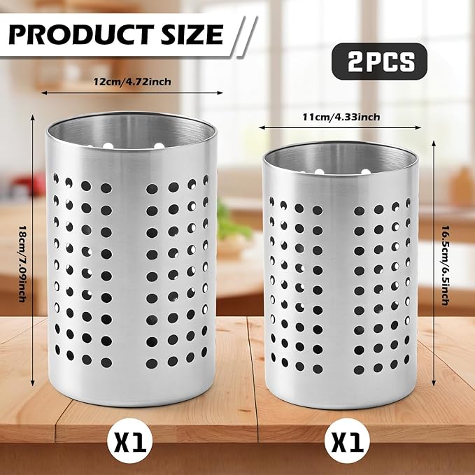 2PCS Stainless Steel Utensil Holder and Utensil Drying Holder, as a Kitchen Countertop Organizer and Silverware Drainer for Daily Home Use