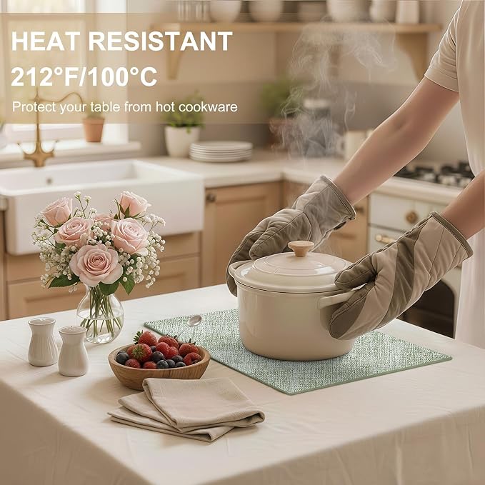 homing Faux Leather Heat Resistant Placemats 4 Packs, Waterproof Wipeable Dining PU Place Mats for Indoor & Outdoor, Easy to Clean, Light Green