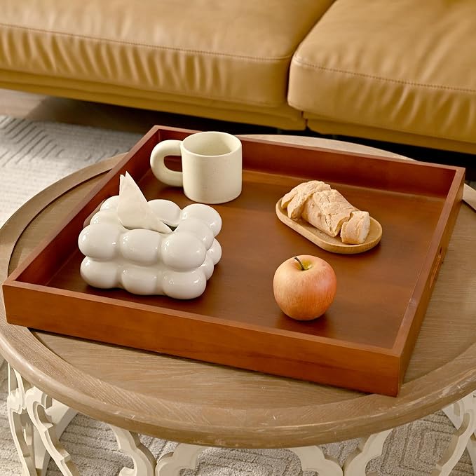 20 Inch Extra Large Square Serving Tray HeavyDuty Pine Wood Tray for Oversized Ottoman Coffee Table and Counter Giant Decorative Organizational Tray Extensive Kitchen Serveware