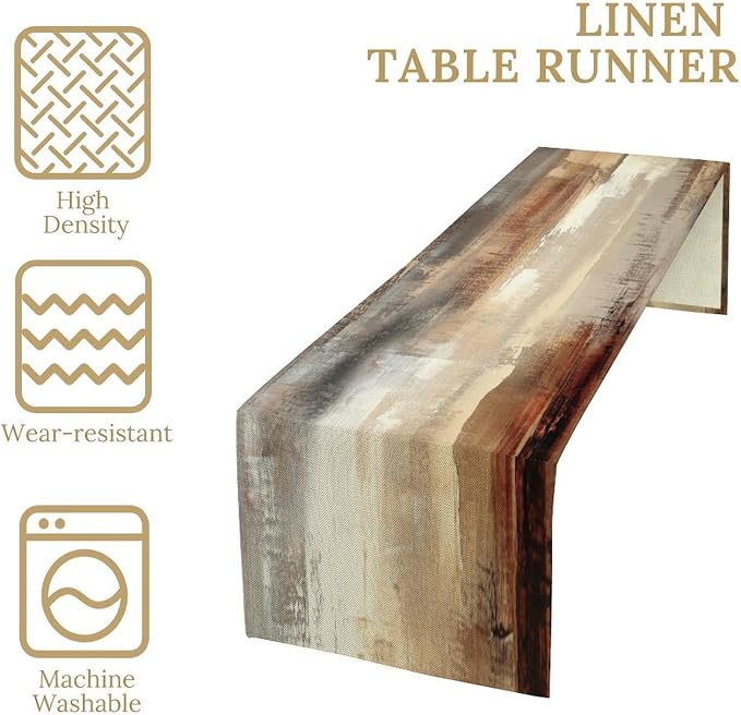 Grey Beige Table Runner Modern Abstract Art Vintage Brown Burlap Table Dinner Runner for Farmhouse Cabin Coffee Kitchen Dining Holiday Party Home Decoration 13x70in