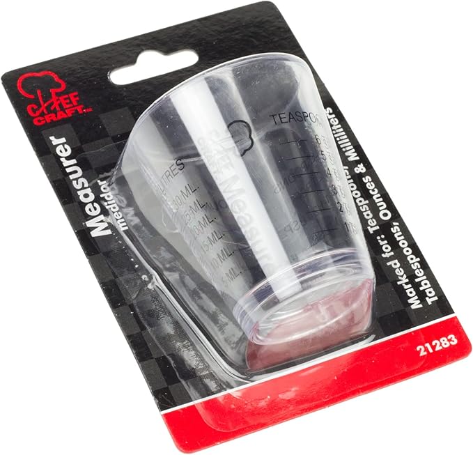 Chef Craft Classic Plastic Shot Glass Measurer, 1 ounce teaspoon/tablespoon, Clear