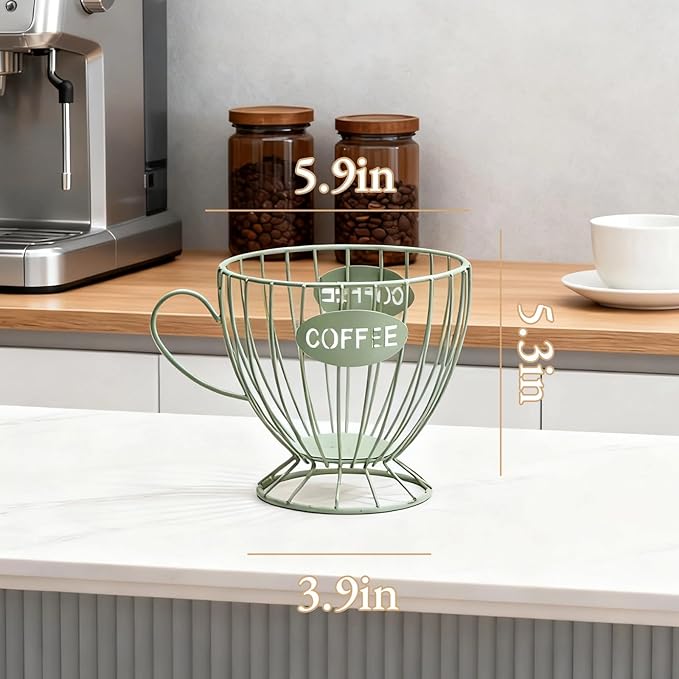 Metal Coffee Pod Holder Wire Coffee Pods Storage Basket Espresso Capsule Storage for Home Kitchen Cafe Hotel (09 Green cup)