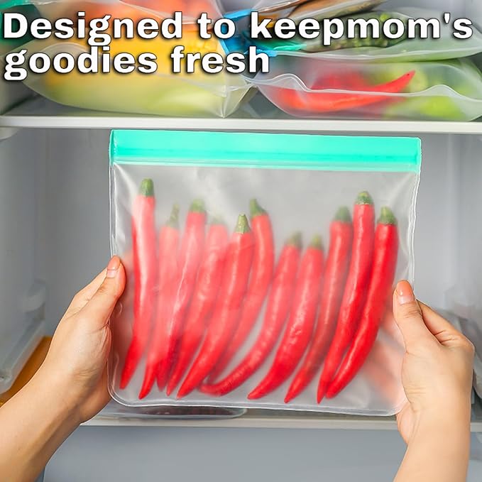 10 Pack Reusable Snack Bags, Extra Thick BPA Free, Dishwasher & Freezer Safe Food Storage Bags for Lunch, Snacks & Home Organization (orange, 10 Pack Snack Bags)
