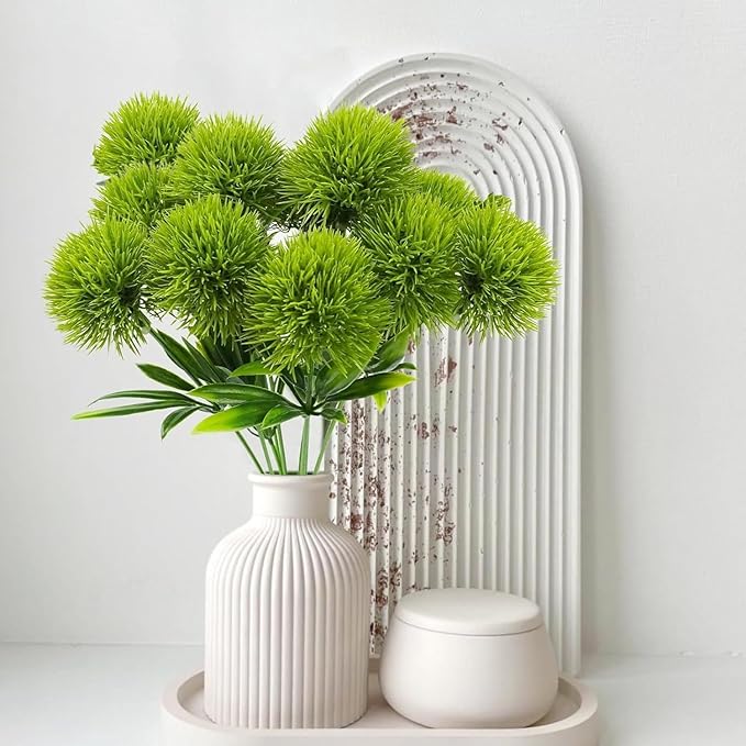 CATTREE Artificial Dandelion Flowers, Plastic Plants Shrubs Bushes Fake Grass Wedding Indoor Outdoor Home Garden Arrangements Party Decoration Planting Filler - Green 10 Pcs