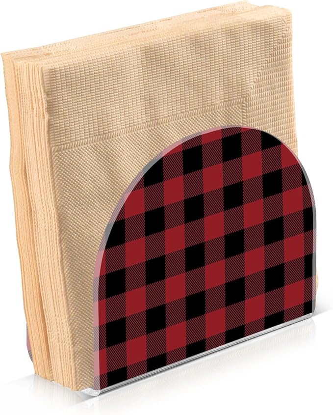Acrylic Fall Napkin Holder for Table Kitchen Red Black Plaid Cocktail Dinner Napkin Holders Paper Towel Dispenser Countertop Modern Home Decor