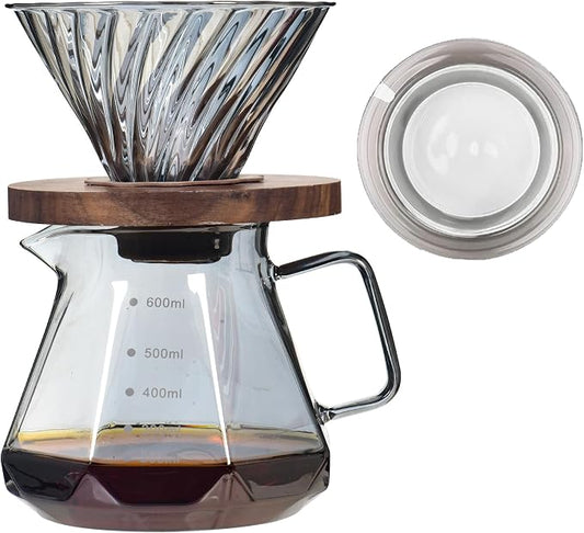 Upgrade Pour Over Coffee Maker - 20 OZ /600ML Borosilicate Glass Coffee Maker with Glass Coffee Dripper, Stylish Elegant Drip Coffee Maker for Home Cafe Restaurant Camping, 600 ml, Gray