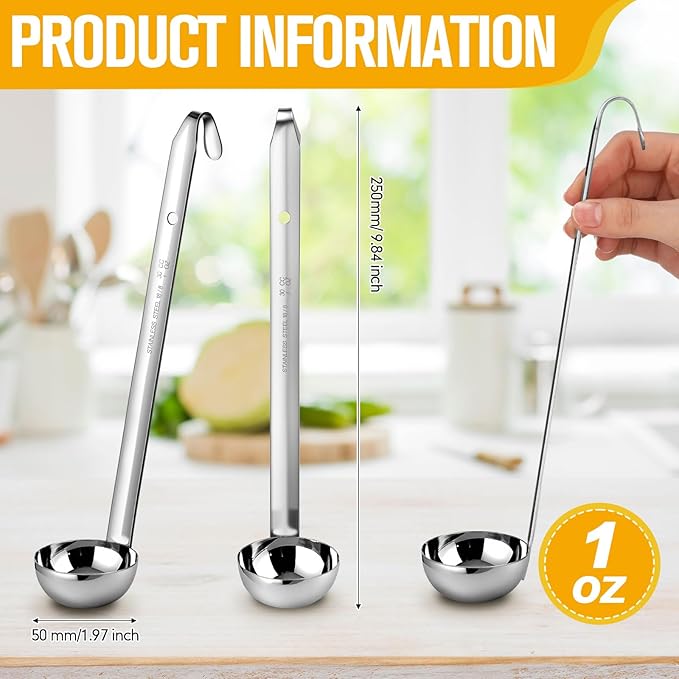meekoo 1 Pieces Stainless Steel Ladle Soup Handle Ladle with Pouring Rim for Kitchen Cooking Soup Sauce (1 oz)