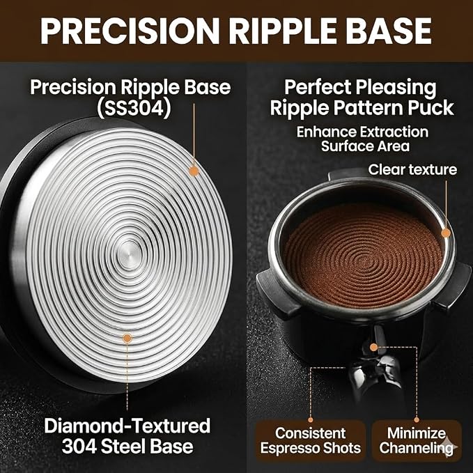 51mm Espresso Tamper, Spring Loaded Coffee Tamper with Stainless Steel Ripple Base, Auto-Leveling Calibrated Tamper Tool for 51mm Portafilter, Barista Espresso Accessories, normcore tamper