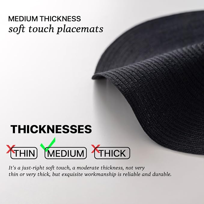 Round Placemats Set of 12 Woven Placemats Washable Braided Table Mats for Dining Table Heat Resistant Non-Slip Circle Place Mats(Black)