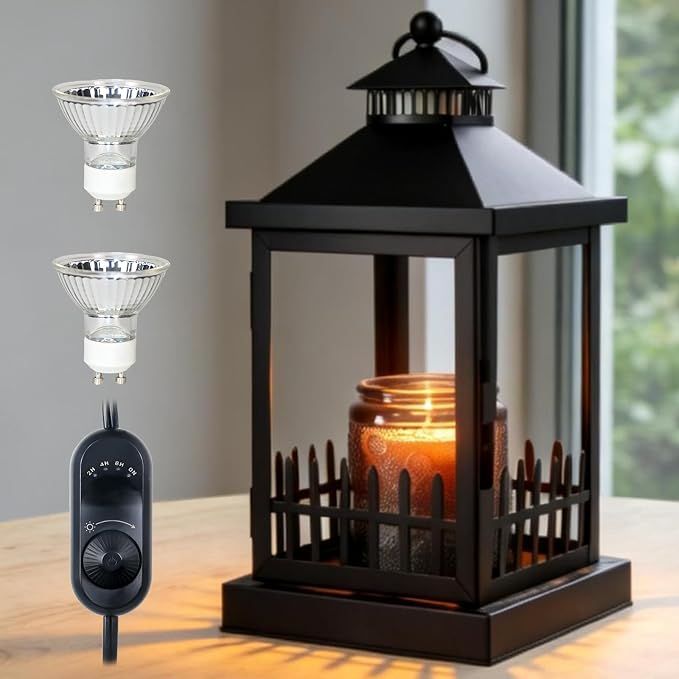2026 New Candle Warmer Lamp with Timer,Imitating Fence Design Candle Warmer Lamp Dimmable Farmhouse Candle Lamp Warmer,Lantern Candle Warmer Lamps and Hanging Up Designed