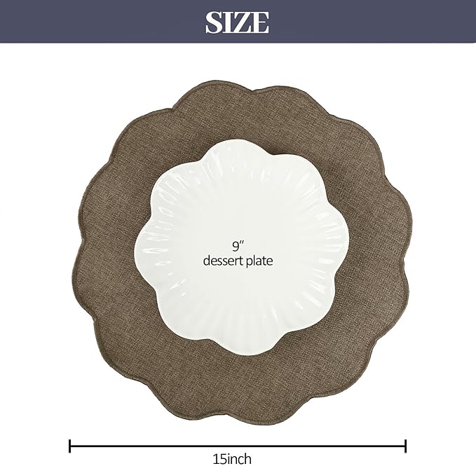 AHHFSMEI Round Faux Linen Placemats Set of 6 Heat Resistant Non-Slip Stain Proof Table Mats for Kitchen Dining Elegant Decor Place Mats (Brown,6)