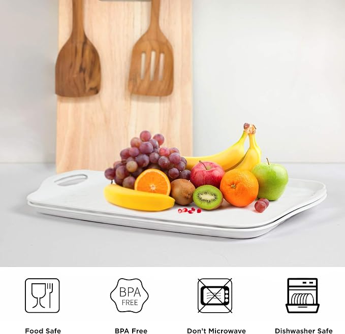 TP Large Serving Trays with Handles, 19" x 12" Melamine Serving Platters for Food, Turkey, Set of 2 Rectangular Trays for Party, Pure White