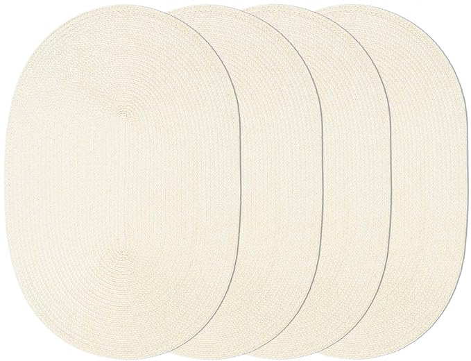 AHHFSMEI Placemats Set of 4 for Dining Table Washable Woven Non-Slip 18x12 inches Placemat Heat-Resistant Durable Table Mats for Dining Table Easy to Clean (Oval Beige, 4)