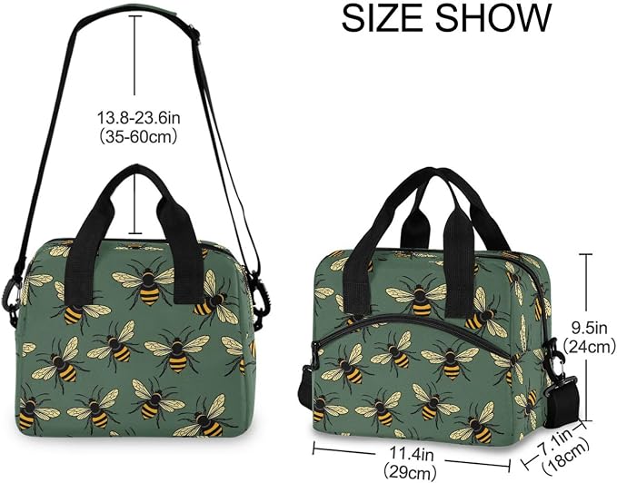 Bee Green Insulated Lunch Bag Reusable Lunch Tote Bag Lunch Box for Women Men Adult Cooler Bag with Adjustable Shoulder Strap Leakproof for Work School Picnic