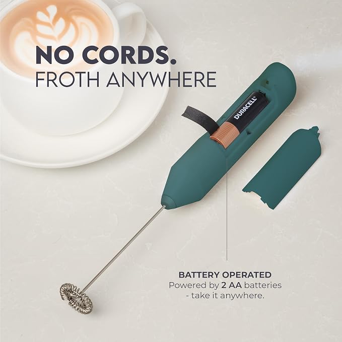 Zulay Kitchen Powerful Milk Frother AA Batteries Included – Ultra Fast Handheld Drink Mixer with Stainless Steel Whisk Stirrer for Coffee, Protein, Matcha & More, Frother Wand Electric Frothmate