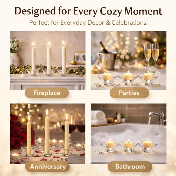 Smtyle Clear Short Candlestick Holders, Glass Tea Light Candle Holders, Set of 3 Candle Holder for Both Wax Taper Candles and Tealights, Small Modern Minimalist Table Centerpieces for Home Decor