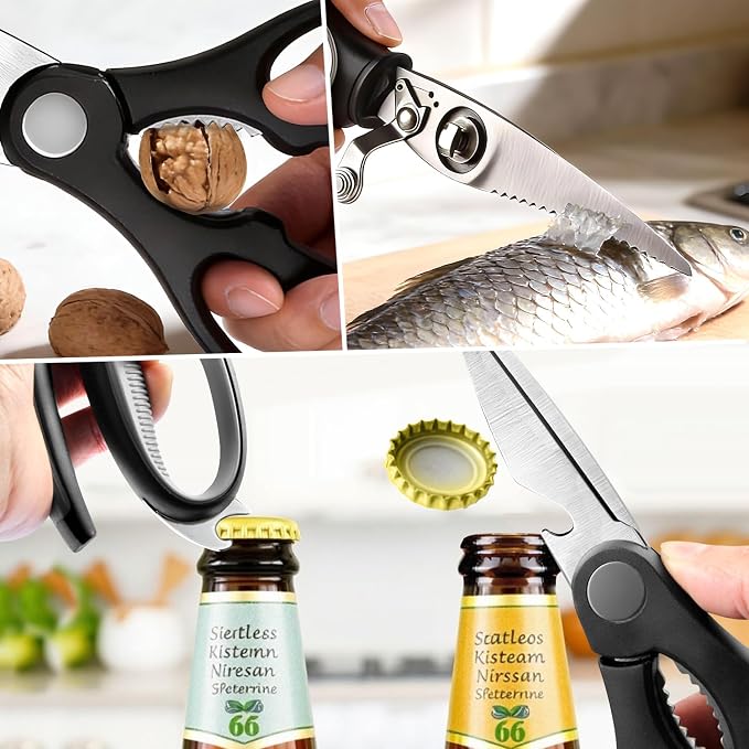 Kitchen Scissors Set 2 Pack, Heavy Duty Detachable Food Grade Stainless Steel Poultry Shears for Chicken Bones, Fish, Meat, Vegetables, Multipurpose Shears with Bottle Opener