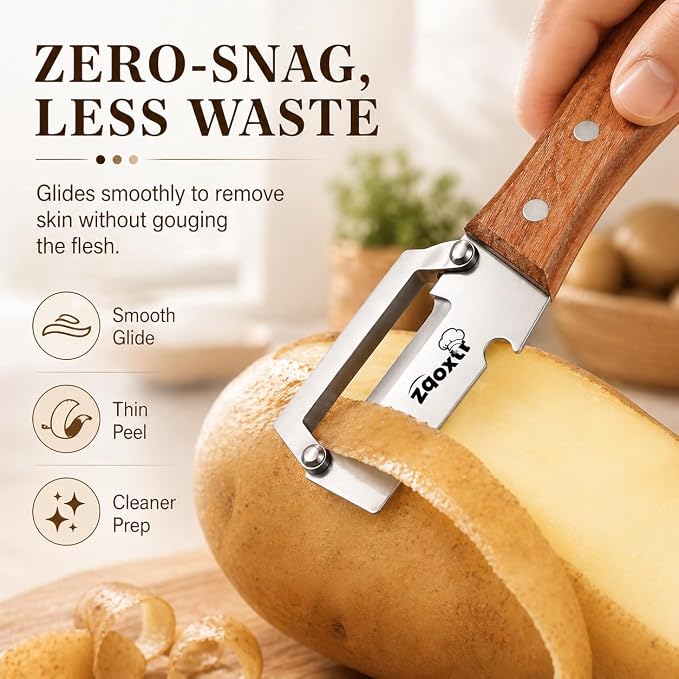 2-in-1 Multifunctional Vegetable Peeler with Bottle Opener, Wide Stainless Steel Blade and Non-Slip Wooden Handle, Kitchen Peeler for Potato, Apple, Pumpkin, Fruit and Vegetables 2pcs