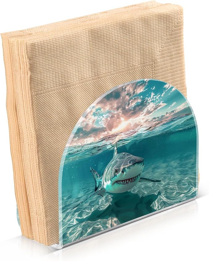 Napkin Holder Acrylic Napkin Holder for Table Kitchen Party Restaurant U Shaped Upright Napkin Dispenser Organizer Shark Ocean