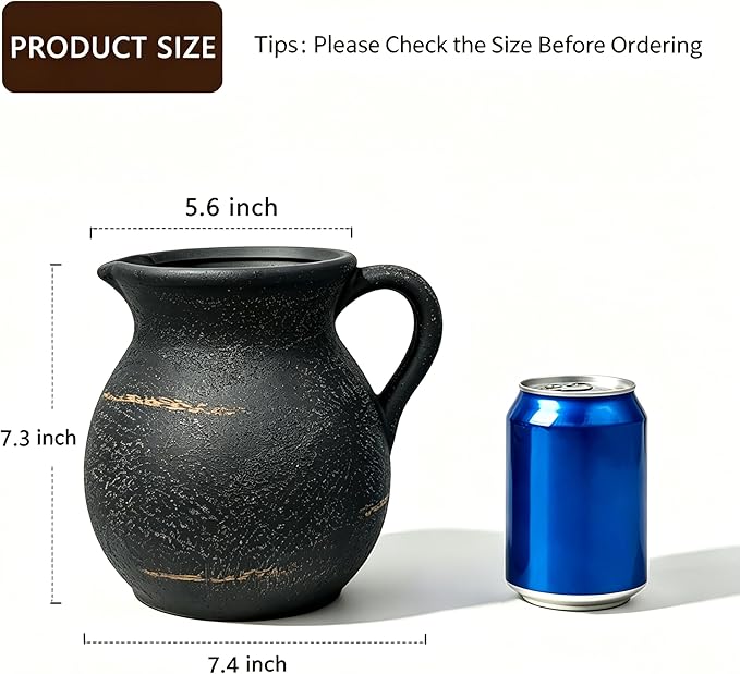 Rustic Kitchen Utensil Holder, 7.3'' Ceramic Vintage Utensil Crock for Counter, Farmhouse Utensil Crock Countertop Organizer for Spatulas Spoons Cooking Tools, Modern Home Kitchen Decor (Black)