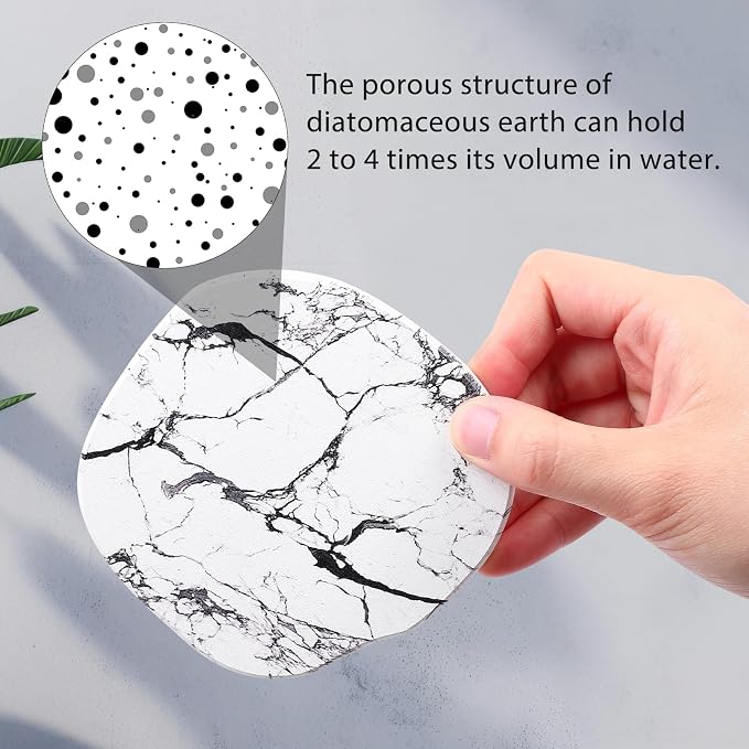 Diatomaceous Earth Coasters Set of 4，Cool Absorbent Quick-Dry Drink Coasters for Desks, Cute Modern Stone Design with Stylish White Aesthetic (4, Marble White)