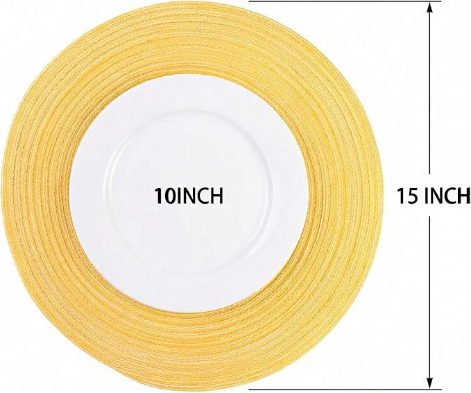 AHHFSMEI Round Braided Placemats Set of 6 Woven Table Mats for Dining Table Heat Resistant Easy to Clean Perfect for Kitchen & Home Decor (Yellow)