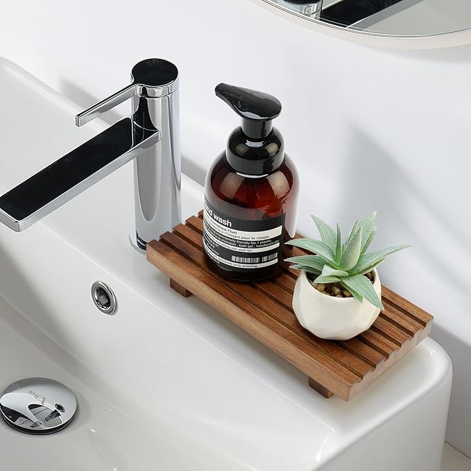 Acacia Wood Riser for Bathroom Sink Tray Kitchen Counter Decor Trays Pedestal Stand Sponge Soap Dish Holder Decorative Wooden Risers for Kitchen Sink Soap Tray Vanity Bathroom Countertop Accessories