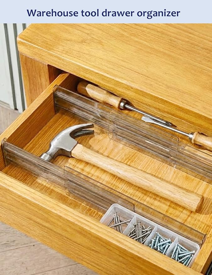 Adjustable Drawer Dividers 5 Pack, 3.15" High Smoke Plastic,11"-20" Expanding Shallow Dresser Organizer with Non-Slip Pads for Kitchen, Bathroom, Nursery, Desk