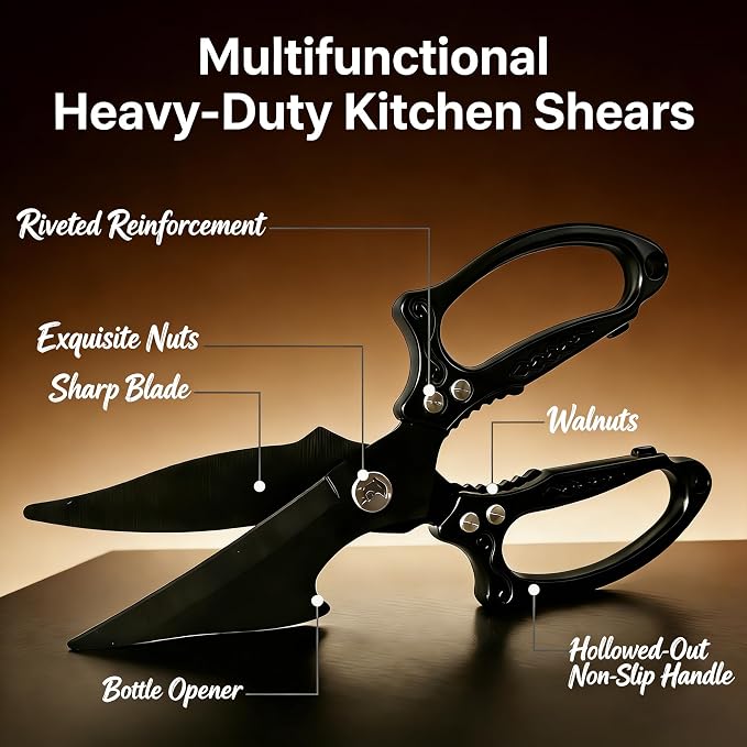 Titanium Kitchen Shears Heavy Duty Stainless Steel Multipurpose Scissors for Chicken, Meat, Poultry & Seafood, Premium Sharp Kitchen Food Scissors