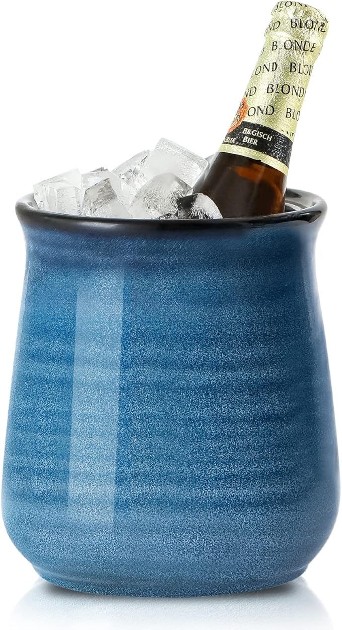 HASENSE Extra Large Ceramic Utensil Holder Crock for Kitchen Counter, 7.1” x 5.9” Vintage Farmhouse Blue Caddy, Rustic Kitchen Utensil Organizer for Spatulas, Spoons & Cooking Tools