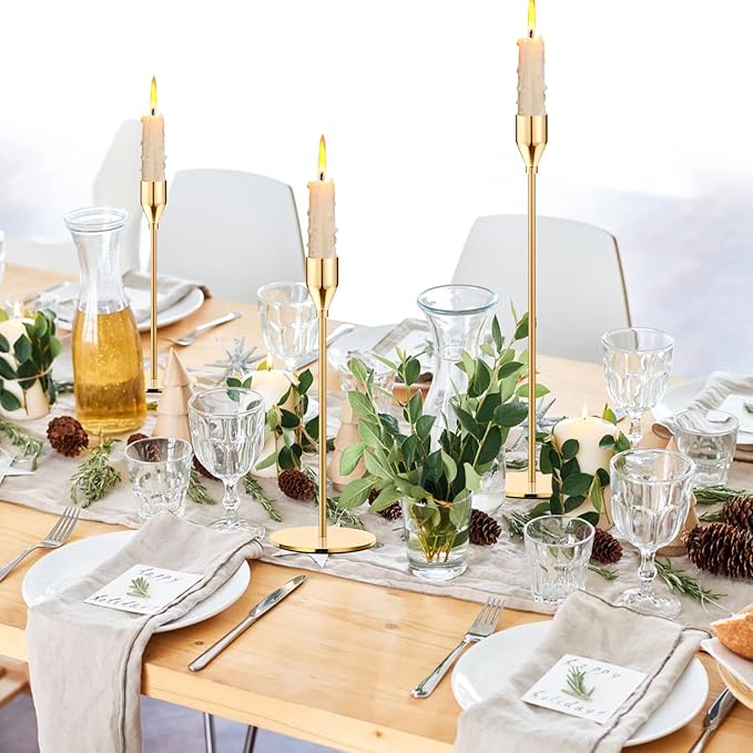 Oatnauxil Metal Gold Taper Candle Holder for Wedding, Dinning, Party, Fits 3/4 inch Thick Candle&Led Candles (Set of 6 Pcs)