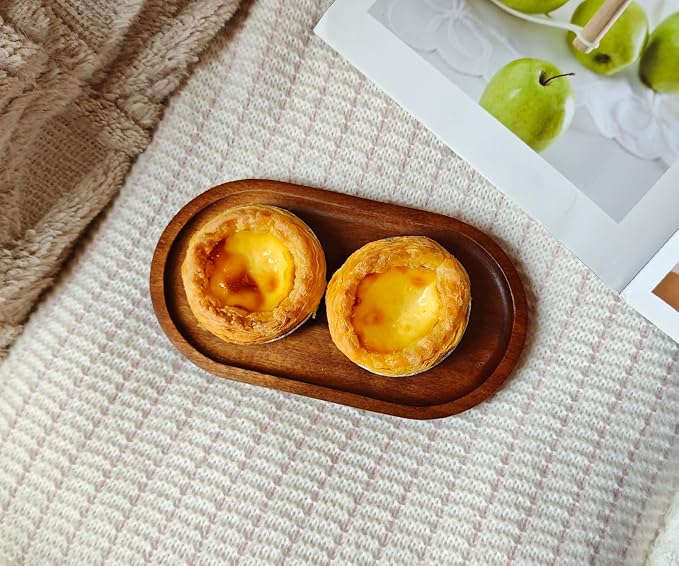 Small Wooden Tray (7.5 x 4.1 inch) 3 Pack, Oval Mini Serving Tray | for Coffee Tables, Dessert, Snack, Fruit, Acacia Wood Platter for Vegetable, Decor Restaurant
