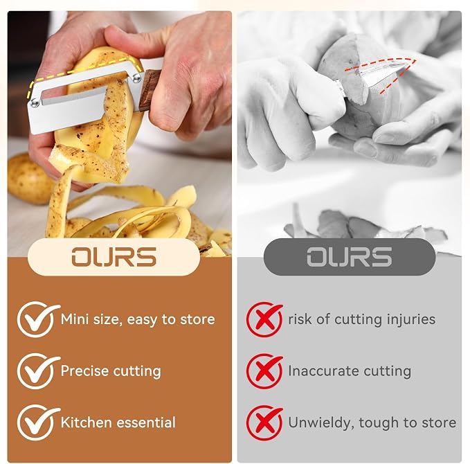 2-in-1 Premium Vegetable Peeler with Wooden Handle and Bottle Opener, Multifunctional Stainless Steel Kitchen Tool for Fruit Apple Potato Pumpkin Papaya