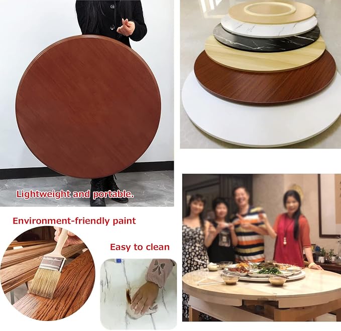 Wooden Turntable Large Dining Table Lazy Susan Turntable Round Ø 50cm-100cm - Kitchen Rotating Serving Plate, With Bearings, Stable, No Tilt, 360° Rotating Tray For Serving Food (Color : Red-brown,