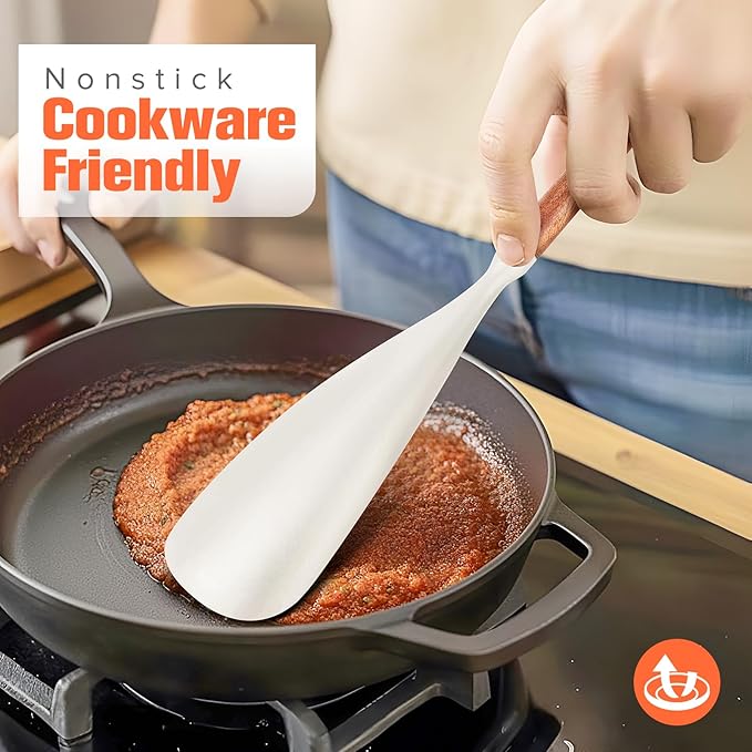 Silicone Utensils Set of 7 with Wooden Handle for Cooking&Baking,No Scratch for Nonstick Cookware,Spatula Spoon,Soup Ladle,Basting Brush,Baking Bowl Scraper,Skimmer,Slotted Spatula,BPA Free (White)