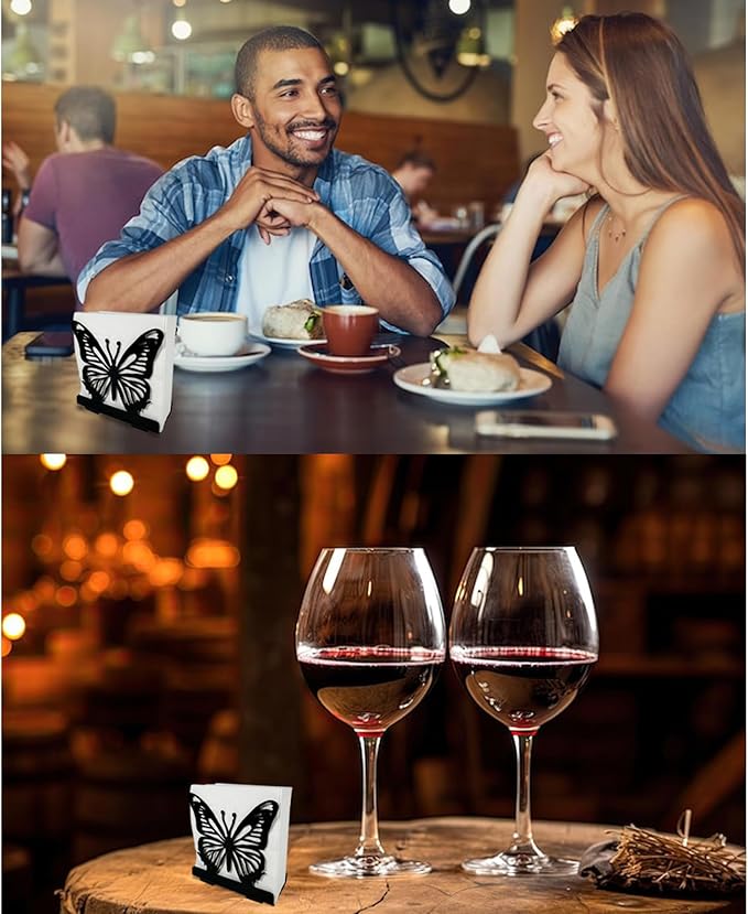 LFT 2‑Pack Napkin Holder Set, butterfly napkin holder set for everyday and cocktail napkins, metal stand for table, kitchen