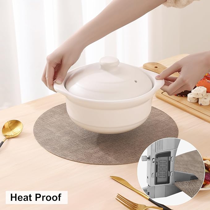 homing Round Faux Leather Placemat and Coaster 6 Packs, Washable Heat Resistant Dining Place Mats, Wipeable Double-Sided Table Mats for Indoor and Outdoor, Diameter 13 and 3.93 inch, Camel