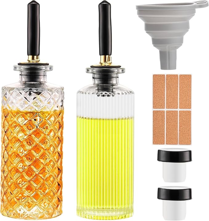 gegewawa 2pcs Glass Coffee Syrup Dispenser Bottles 5 OZ, Simple Syrup Bottles with Metal Pour Spout, Syrup Dispenser for Coffee Bar Accessories for Maple Honey Syrup Oil and Sauces