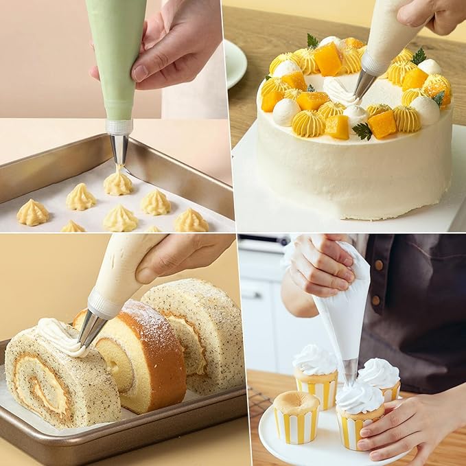 129Pcs Piping Bags and Tips Set - 100 12Inch Disposable Tipless Piping Bags for Royal Icing - Cake Decorating Baking Tools with 7 Frosting Tips, 10 Bag Ties, 2 Scriber Needle,6 Cookie Cutters