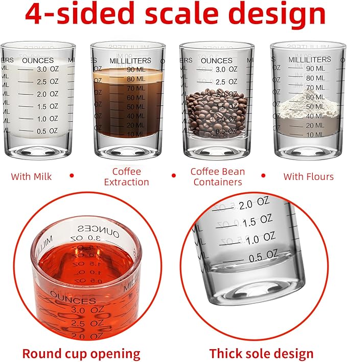 1Pc Shot Glass Measuring Cup 3 Ounce/90ML Liquid Heavy High Espresso Glass Cup Black Line Espresso Shot Glasses with Measurement (1)