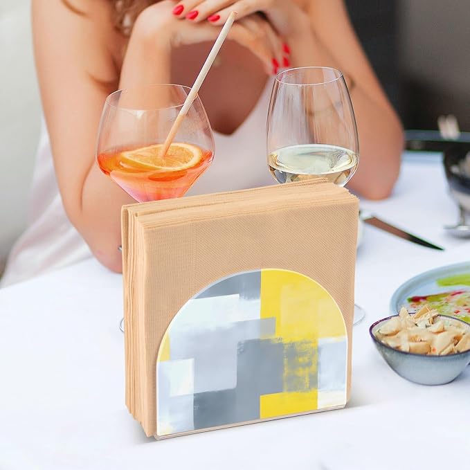 Grey and Yellow Abstract Art Painting Napkin Holder for Tables Paper Cocktail Napkin Holders for Kitchen and Dinning, Acrylic Dinner Napkin Dispenser for Restaurant Home Decor Bar Accessories 1 Pack