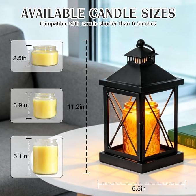 Candle Warmer Lamp with Timer, Dimmable Candle Lamp, Compatible with 3 Wick Candles, Vintage Lamp Candle Warmer for Bedroom Home Living Room Decor, Wax Melt Warmer with 2 Bulbs (Black)