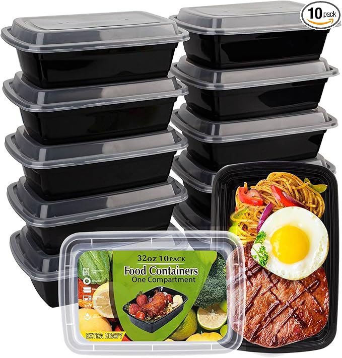 WGCC Meal Prep Containers, 10 Pack 32OZ Food Storage Containers with Lids, Extra-thick To Go Containers, Reusable Bento Lunch Box, BPA-Free, Microwave/Dishwasher/Freezer Safe