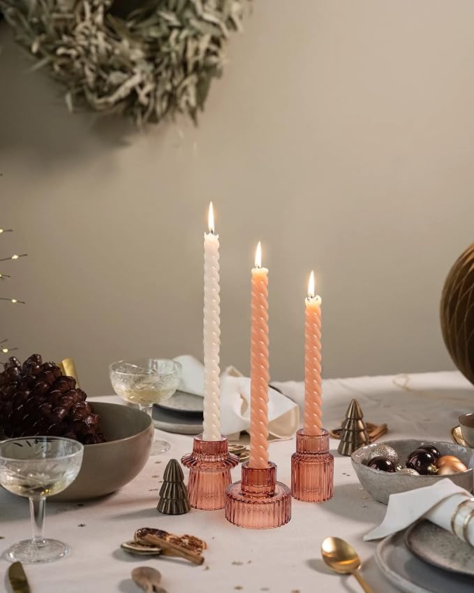 Vixdonos Glass Candlestick Holders Tealight Candle Holders for Table Centerpieces, Wedding Decor and Dinner Party (6 Pcs, Reddish Brown)
