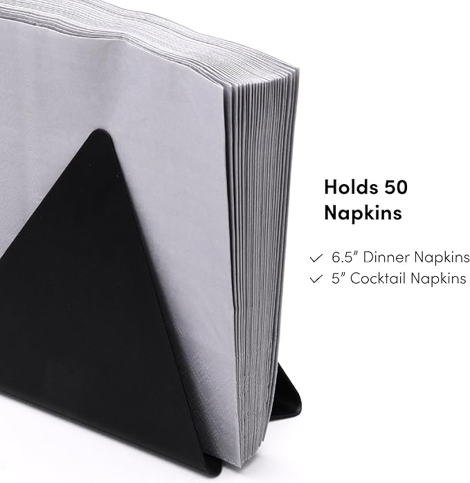 xympo Self-Adjusting Napkin Holder – Compact Black Metal Dispenser for Standard Paper Napkins, Ideal for Kitchen Countertops