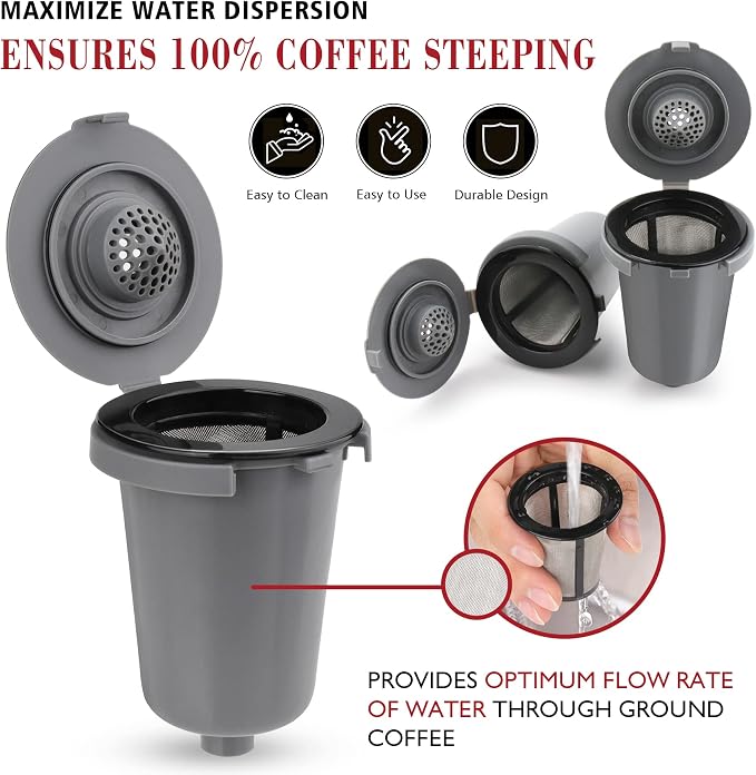 Reusable Filter Cup for Cuisinart, Compatible with Cuisinart #SS-RFC HomeBarista Reusable Filter Cup, Dark Gray (2 Pack)