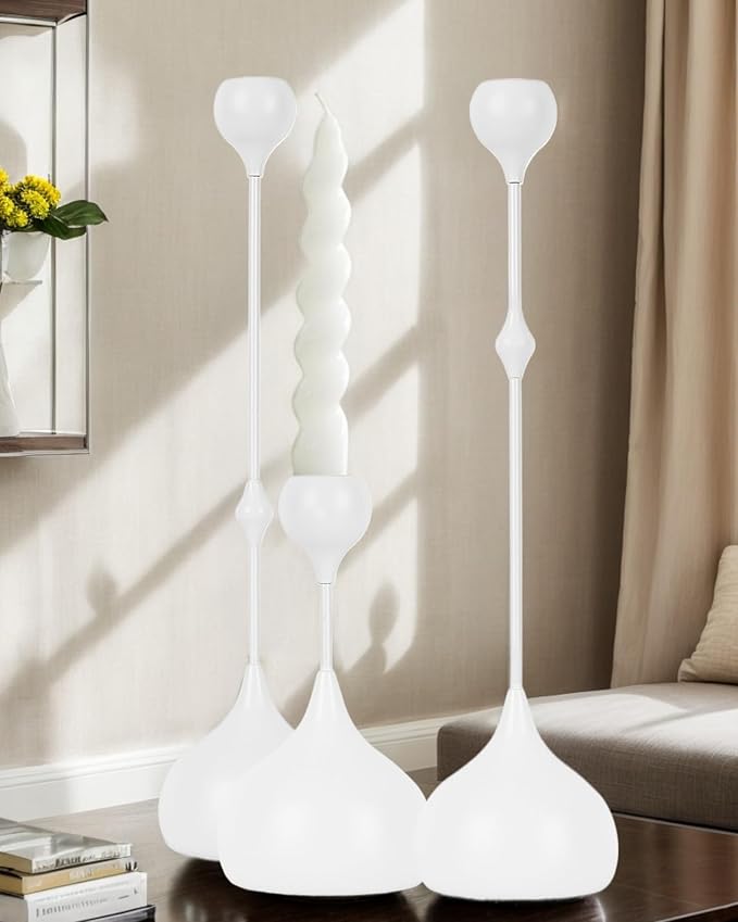 Candle Holders Set of 3 - Taper Candle Holders for Table Decor, Elegant Minimalist Design, Perfect for Weddings, Parties, and Home Decor (White)