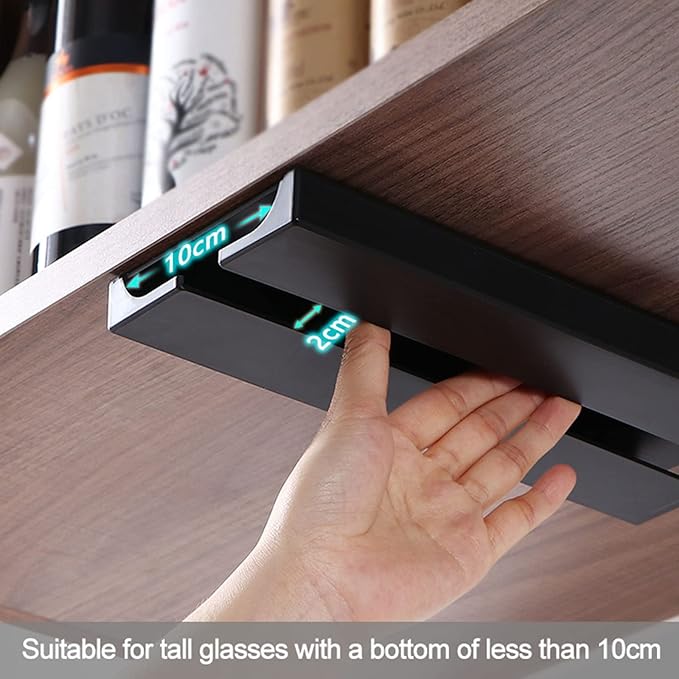 MBROS Set of 2 Punch-Free Wine Glass Rack, Under Cabinet Stemware Rack, Self Adhesive Hanging Wine Glasses Storage Hanger Organizer, for Cabinet Kitchen Bar Restaurant Black, White