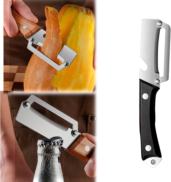 2-in-1 Vegetable Peeler with Bottle Opener, Multi-Functional Vegetable Peeler with Sharp Stainless Steel Blades, Suitable for Pumpkin, Papaya, Zucchini, Potato (1, Black Plastic)