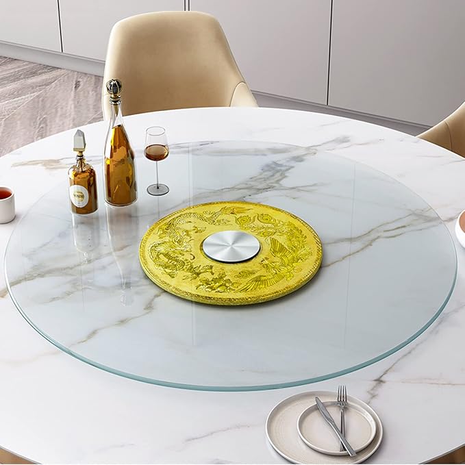 HORV Lazy Susan Swivel Turntable Round Tempered Glass Dining Table Tray Household Large Rotating Stand Kitchen Serving Plate Tabletop Organizer Spices Storage Holder for Banquets Party Family Dinners